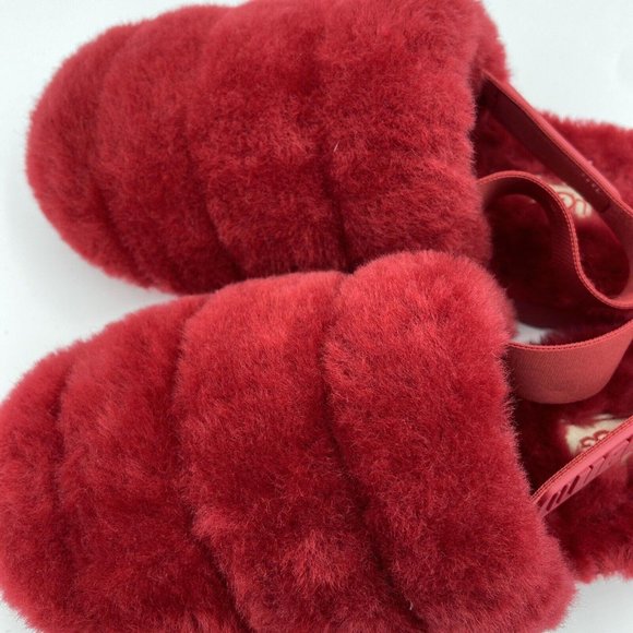 UGG Women's SUPER FLUFF SLIPPERS in RIBBON RED sz 8 1121751-NEW w/marks on soles - Picture 9 of 15